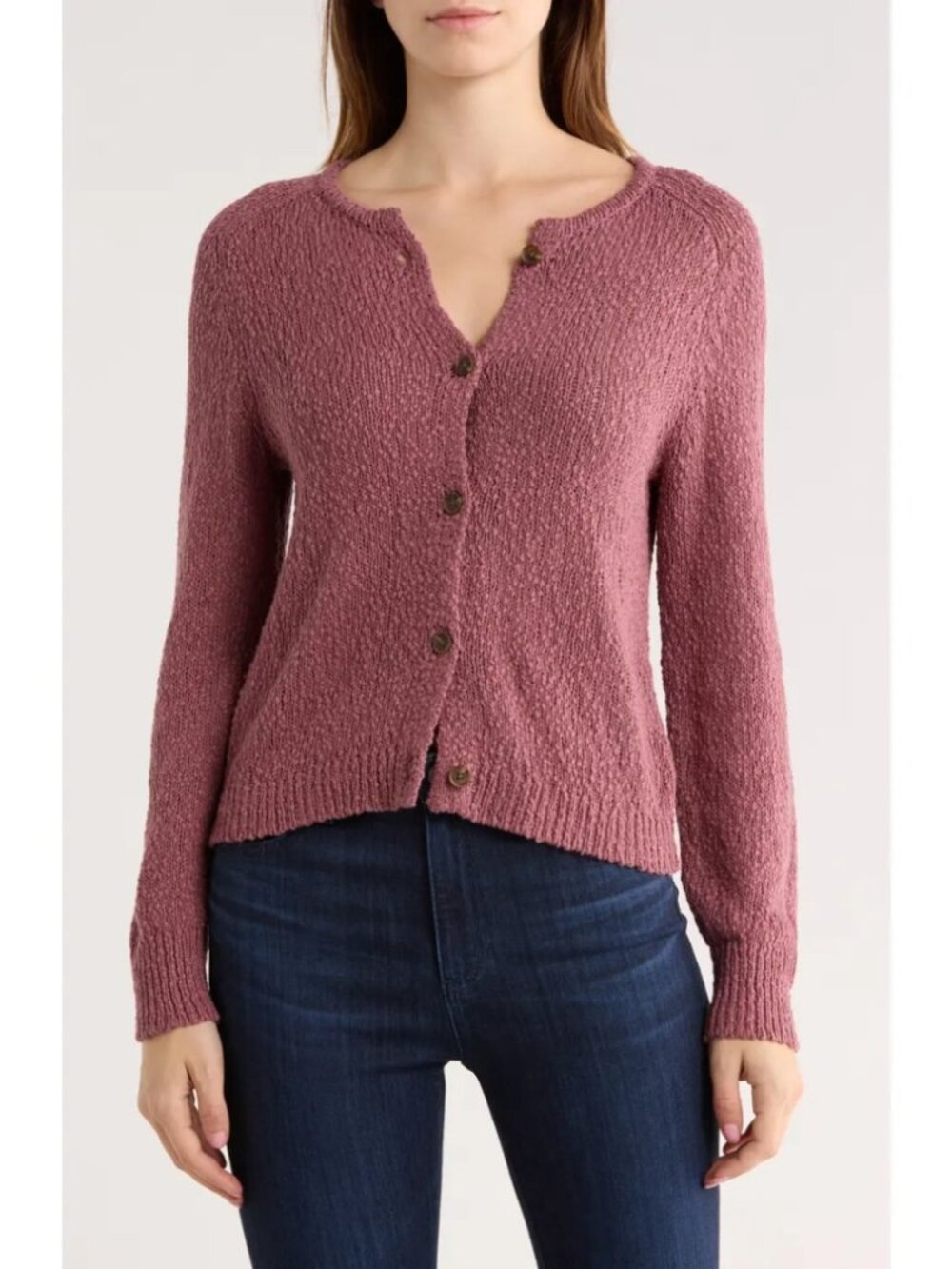 Treasure & Bond Cotton Sweater Cardigan Brown Rose Cozy Cotton Lounge Size M NWT
